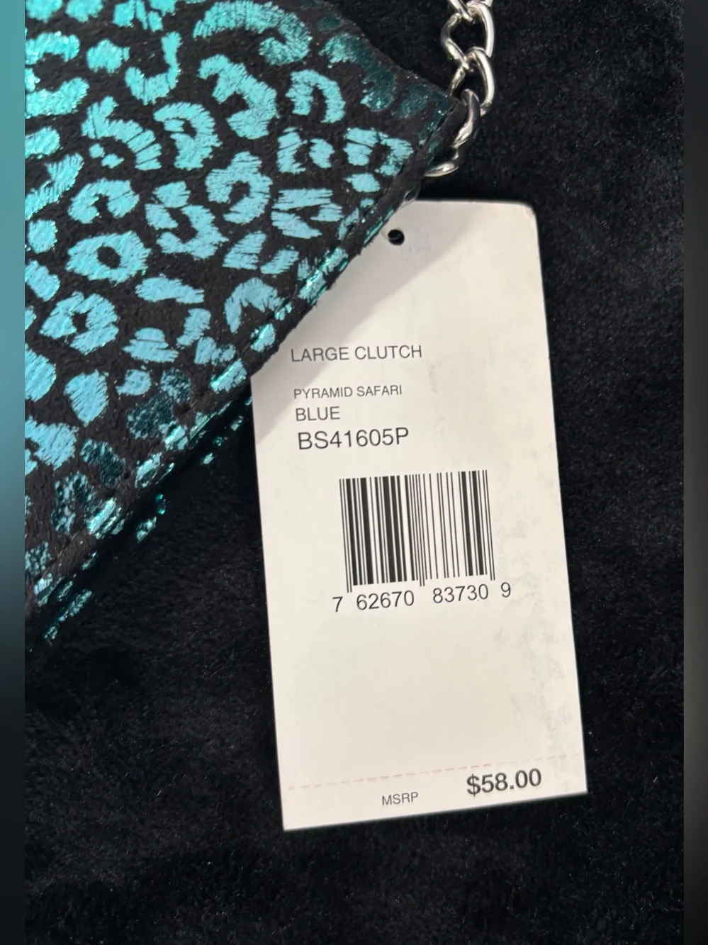 NWT Betsey Johnson Pyramid Safari Blue Leopard Y2K Large Clutch